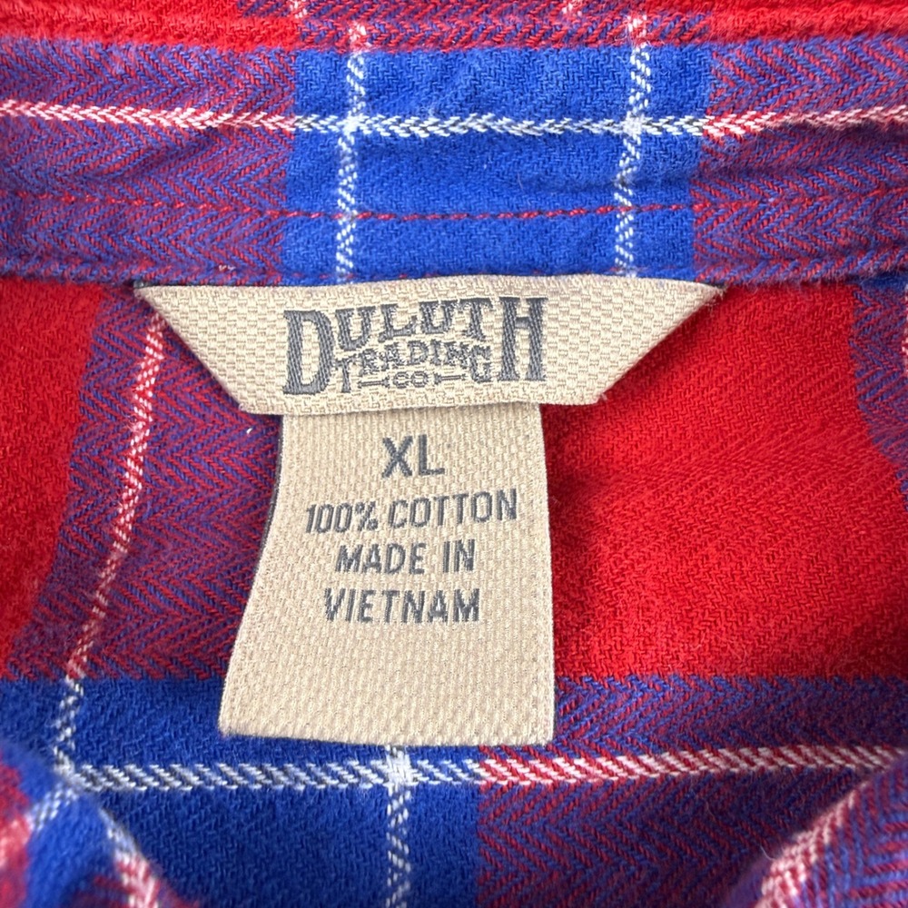 Duluth Trading Co Shirt Womens XL Red Blue Plaid Flannel Long Sleeve Cotton 4461 - Picture 2 of 7